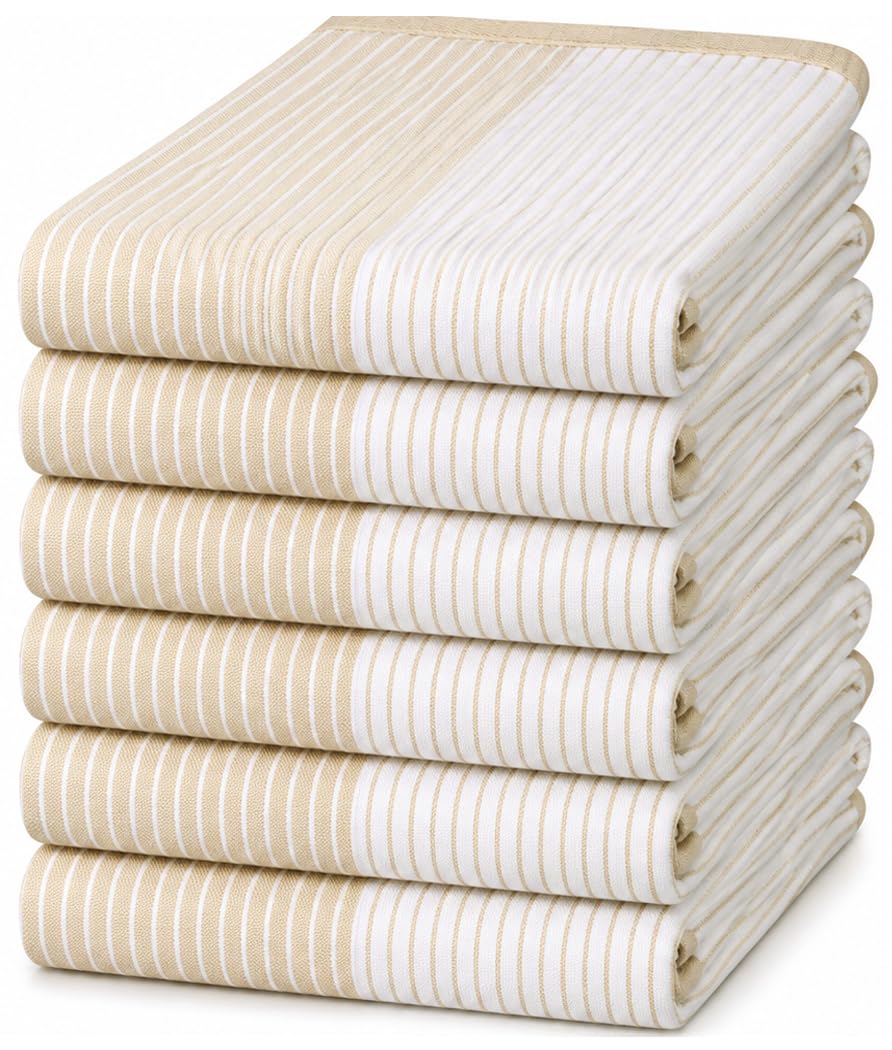 Bumble Premium Dish Cloths 13"x13" (6 Pack) | 100% Natural Ring Spun Cotton | 400 GSM | Highly Absorbent & Soft |Yarn Dyed & Solid Dyed Terry Dish Cloth Set - Tan