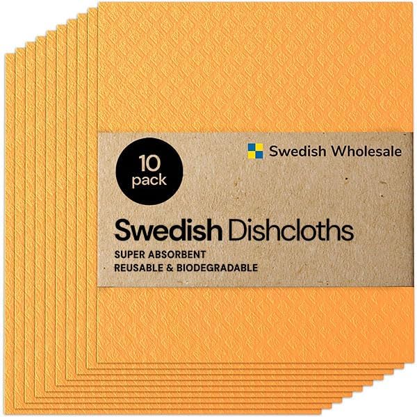 Swedish Wholesale Dishcloths Reusable 8" x 7" Sponge Cloths, Bulk 10 Pack of High Absorbent Cellulose Dish & Kitchen Cleaning Hand Towels, Wring to Dry & Machine Wash, Odor Resistant, Grey