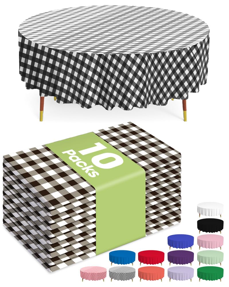 Pureegg Plastic Table Cloth Disposable 10 Pack, 54 x 108 Inch Table Cloths, Halloween Party Decorations, Summerween Decor, Halloween Tablecloths, Rectangle, Plastic Cover, Leakproof & Sturdy, Black