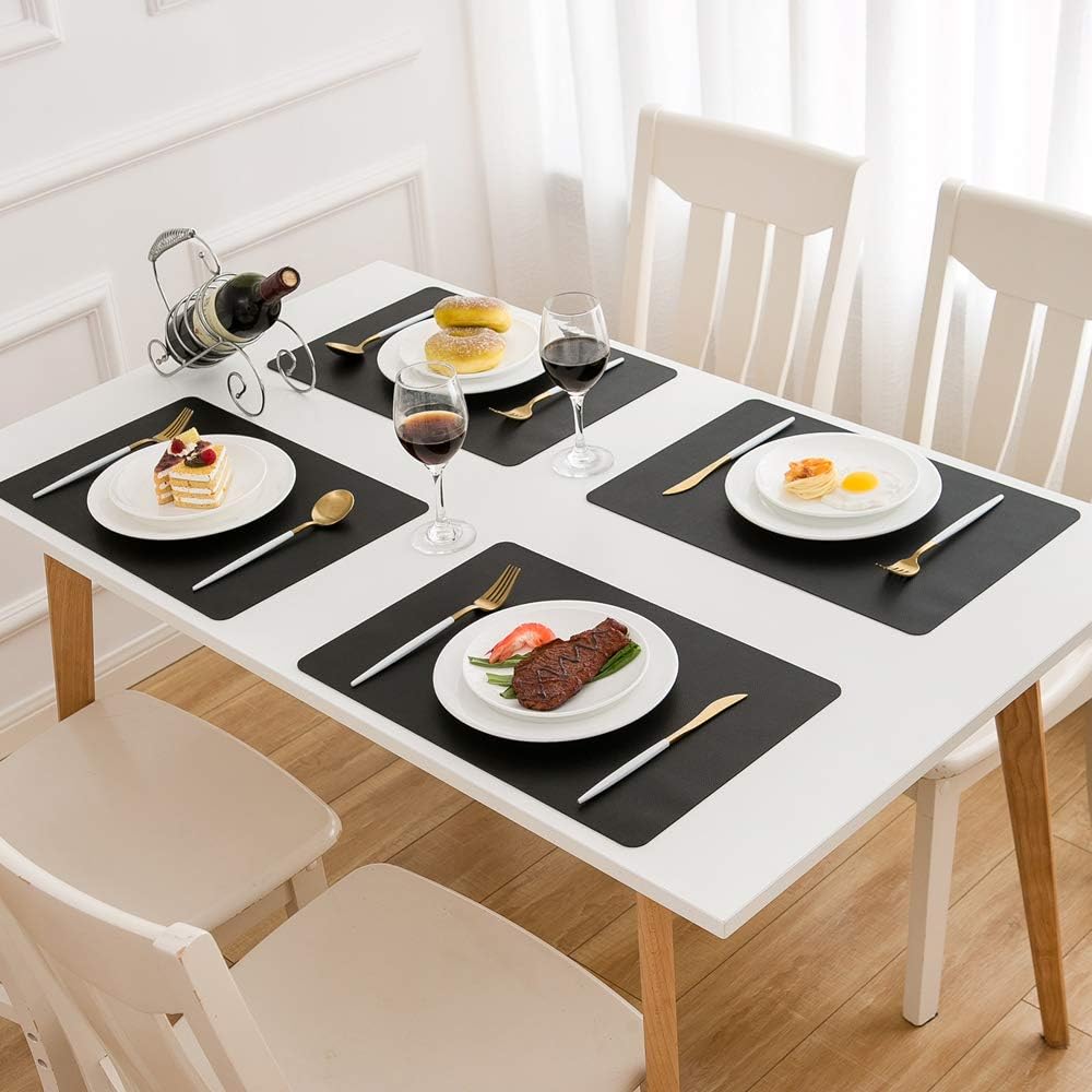 DOLOPL Black Placemats Set of 6, Faux Leather Place Mats, Modern Dining