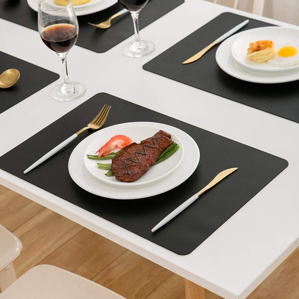 DOLOPL Black Placemats Set of 6, Faux Leather Place Mats, Modern Dining