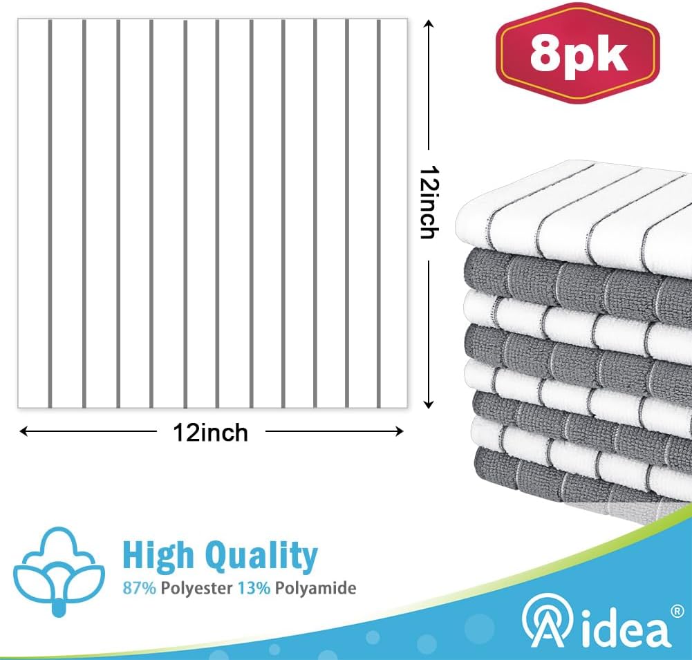 AIDEA Kitchen Towels-8PK, Dish Towels for Kitchen Grey, Dish Cloth-12”x12”