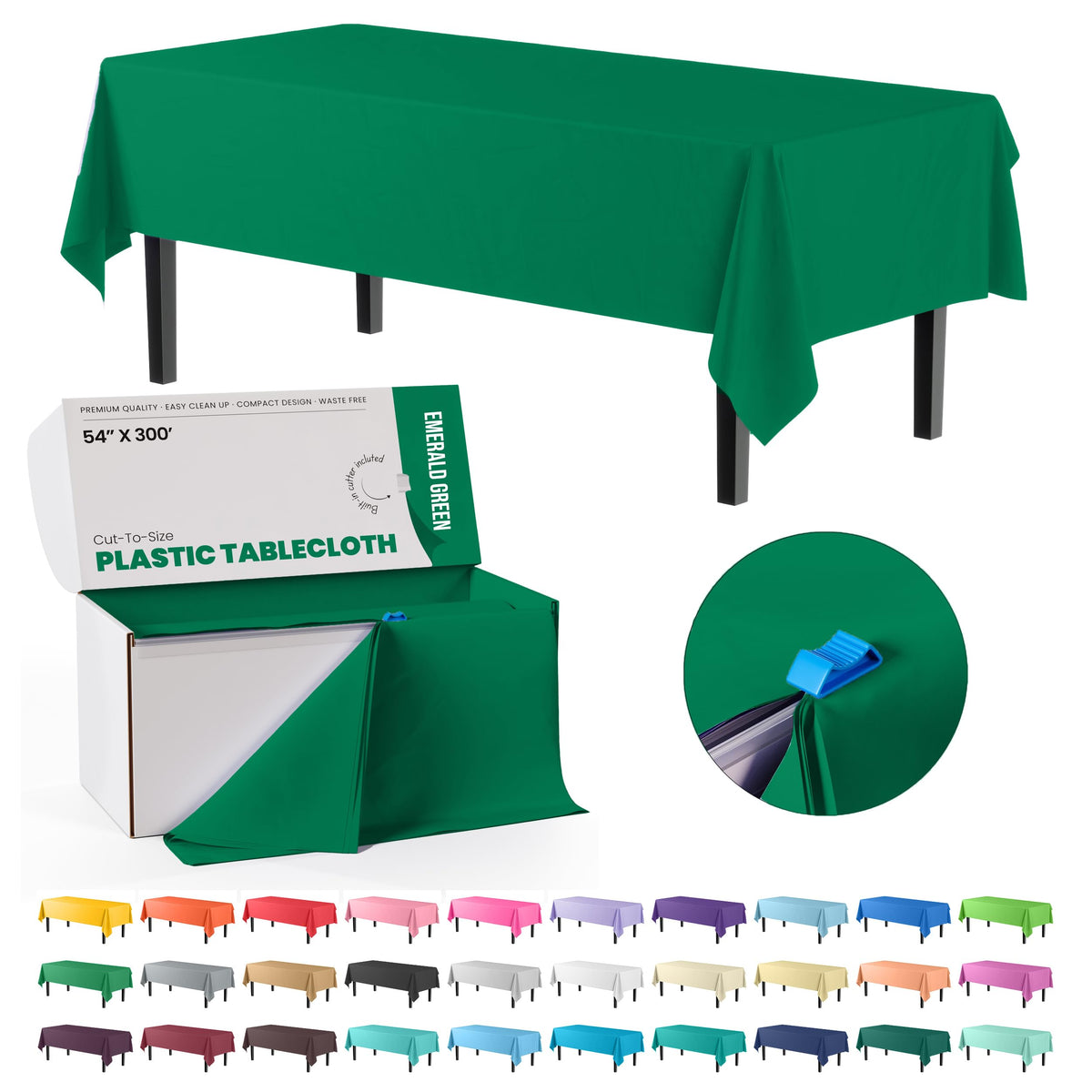 Party Solids 54 Inch X 300 Feet White Plastic Table Cover Roll in A Cut - to - Size Box with Convenient Slide Cutter. Cuts Up to 36 Rectangle 8 Feet Plastic Disposable Tablecloths