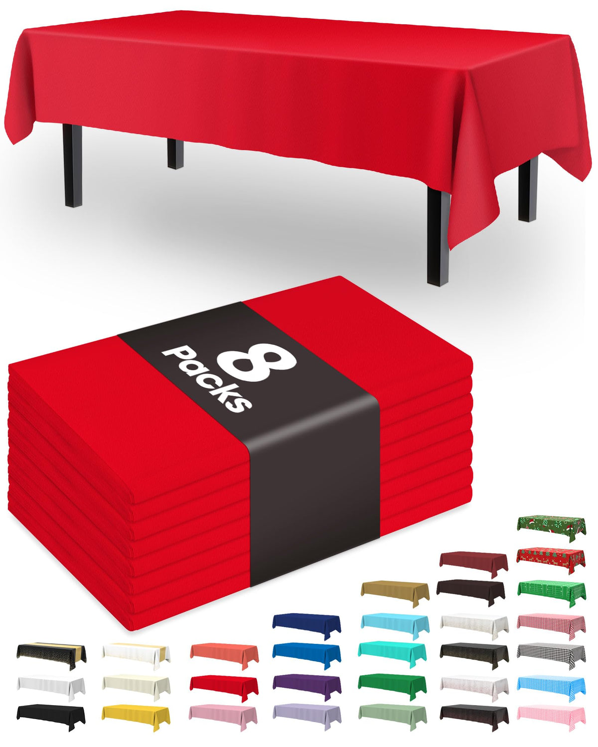 Pureegg Plastic Table Cloth Disposable 8 Pack, 54 x 108 Inch Table Cloths, Graduation Decorations Class of 2025, Graduation Party Tablecloths, Rectangle, Plastic Cover, Leakproof & Sturdy, Black