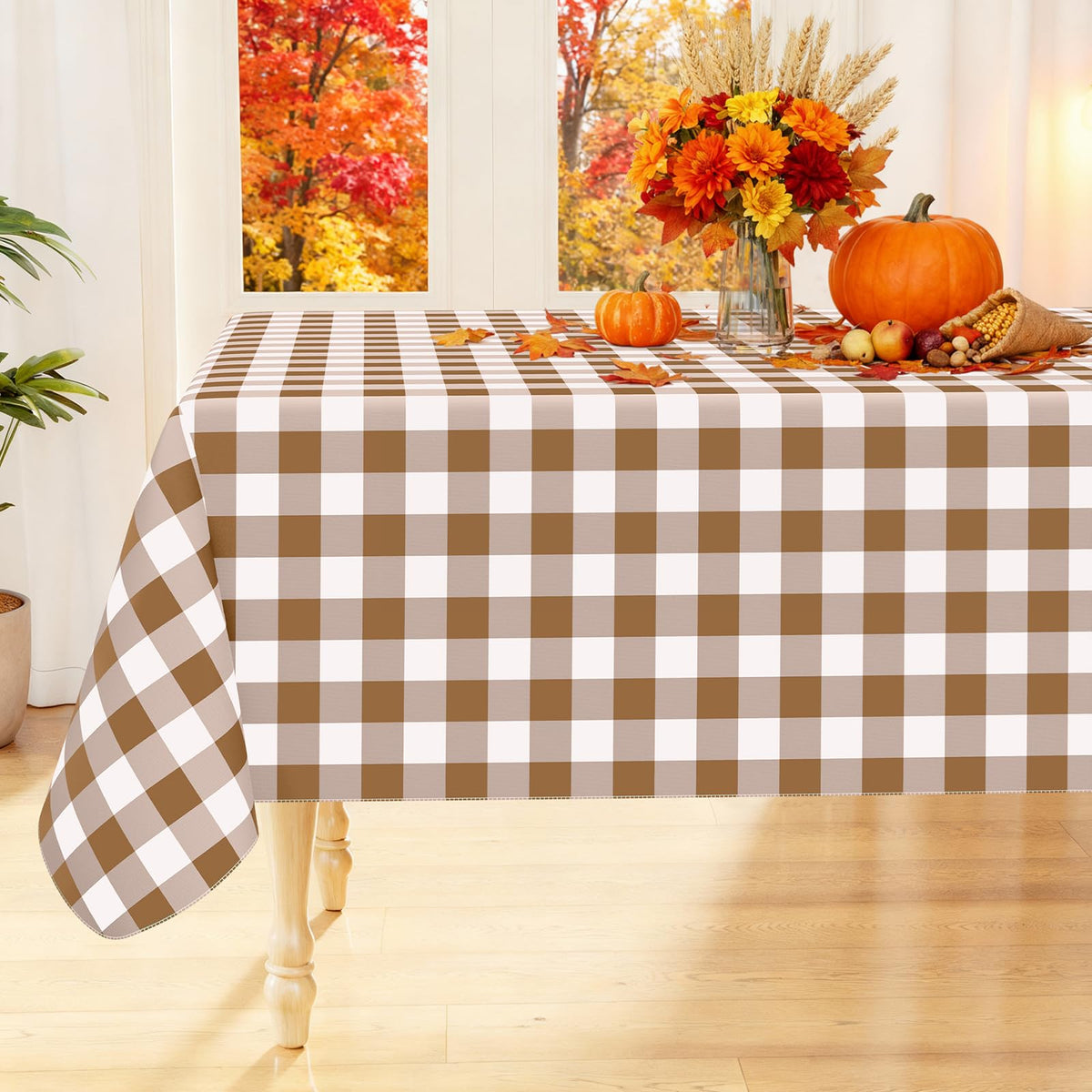 Smiry Fall Tablecloth, Flannel Backed Vinyl Table Cloth, 60"x84"