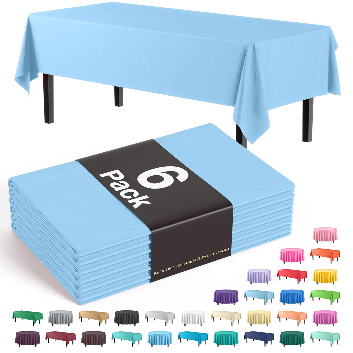 Exquisite Ivory Plastic Table Cloth Disposable 6 Pack - 54 x 108 Inch Rectangle Tablecloth for 6 Foot Tables - Waterproof Table Cover for Party Wedding Birthday Graduation BBQ Catering