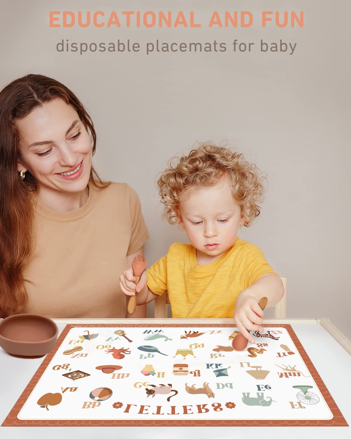 Babebay Disposable Stick-On Placemats for Baby, 40 Pack,4 Designs