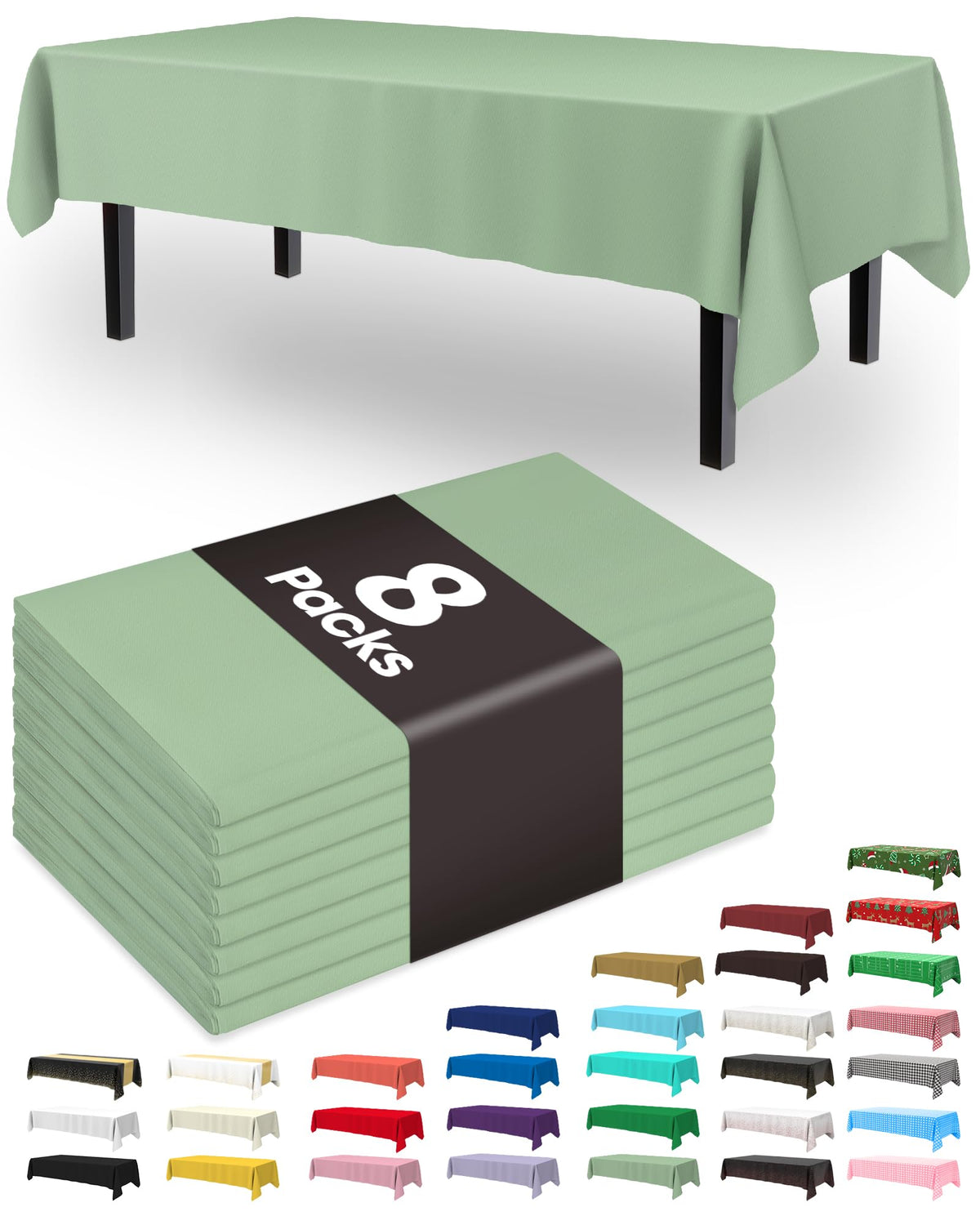 Pureegg Plastic Table Cloth Disposable 8 Pack, 54 x 108 Inch Table Cloths, Graduation Decorations Class of 2025, Graduation Party Tablecloths, Rectangle, Plastic Cover, Leakproof & Sturdy, Black
