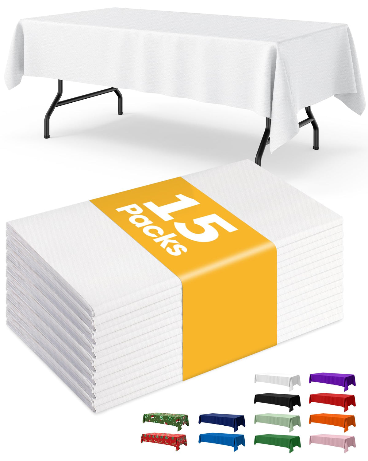 Niuara White Plastic Table Cloth Disposable, 15 Pack, 54 x 108 in