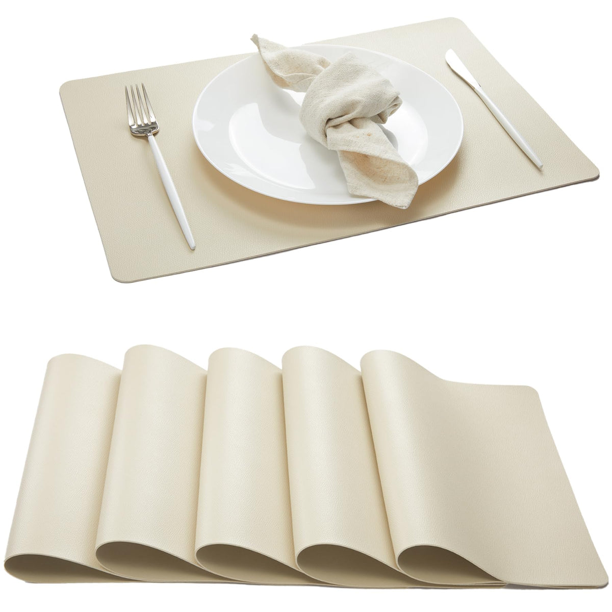 DOLOPL Black Placemats Set of 6, Faux Leather Place Mats, Modern Dining