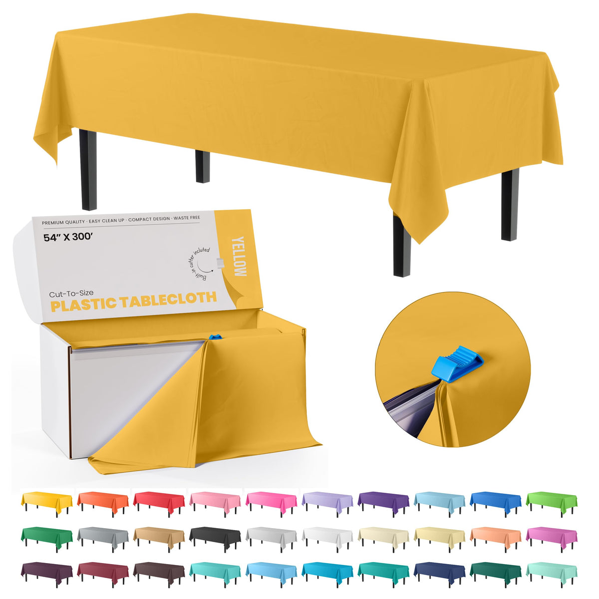 Party Solids 54 Inch X 300 Feet White Plastic Table Cover Roll in A Cut - to - Size Box with Convenient Slide Cutter. Cuts Up to 36 Rectangle 8 Feet Plastic Disposable Tablecloths