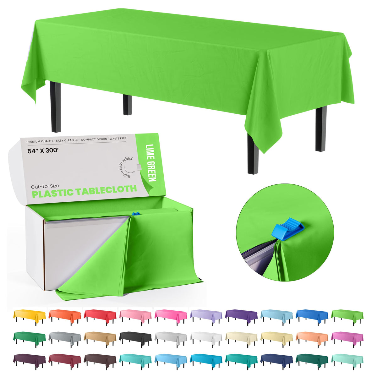Party Solids 54 Inch X 300 Feet White Plastic Table Cover Roll in A Cut - to - Size Box with Convenient Slide Cutter. Cuts Up to 36 Rectangle 8 Feet Plastic Disposable Tablecloths