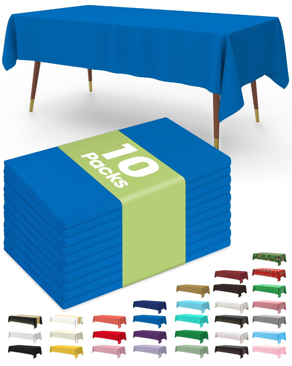 Pureegg Plastic Table Cloth Disposable 10 Pack, 54 x 108 Inch Table Cloths, Patriotic Decorations, Thanksgiving, Veterans Day Tablecloths, Rectangle, Plastic Cover, Leakproof & Sturdy, Navy Blue