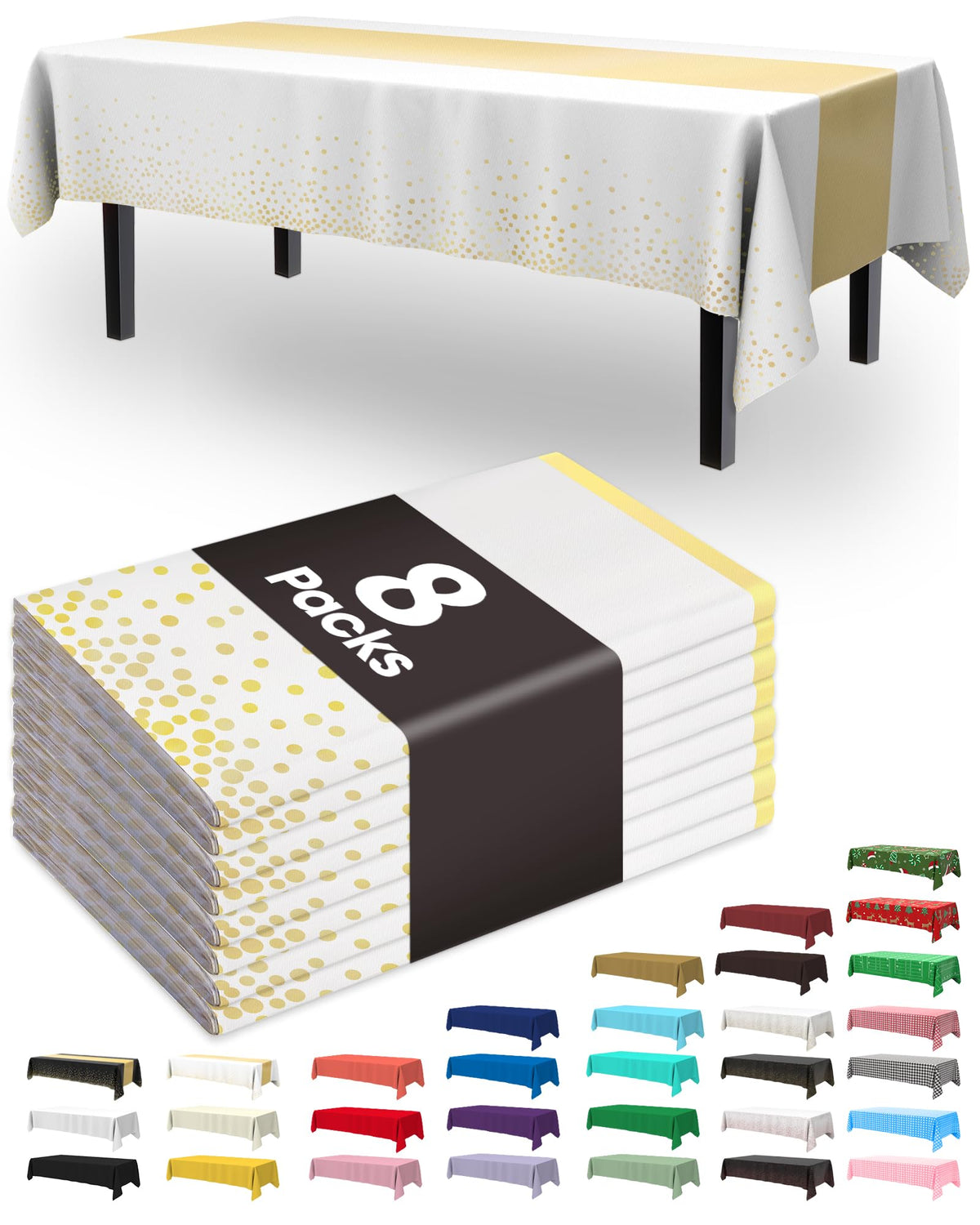 Pureegg Plastic Table Cloth Disposable 8 Pack, 54 x 108 Inch Table Cloths, Graduation Decorations Class of 2025, Graduation Party Tablecloths, Rectangle, Plastic Cover, Leakproof & Sturdy, Black