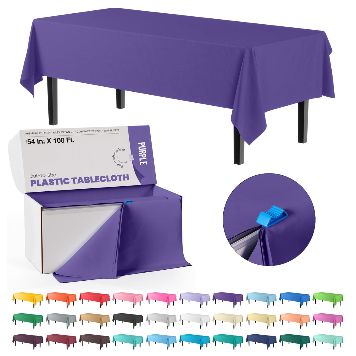 Party Solids 54 Inch X 300 Feet White Plastic Table Cover Roll in A Cut - to - Size Box with Convenient Slide Cutter. Cuts Up to 36 Rectangle 8 Feet Plastic Disposable Tablecloths
