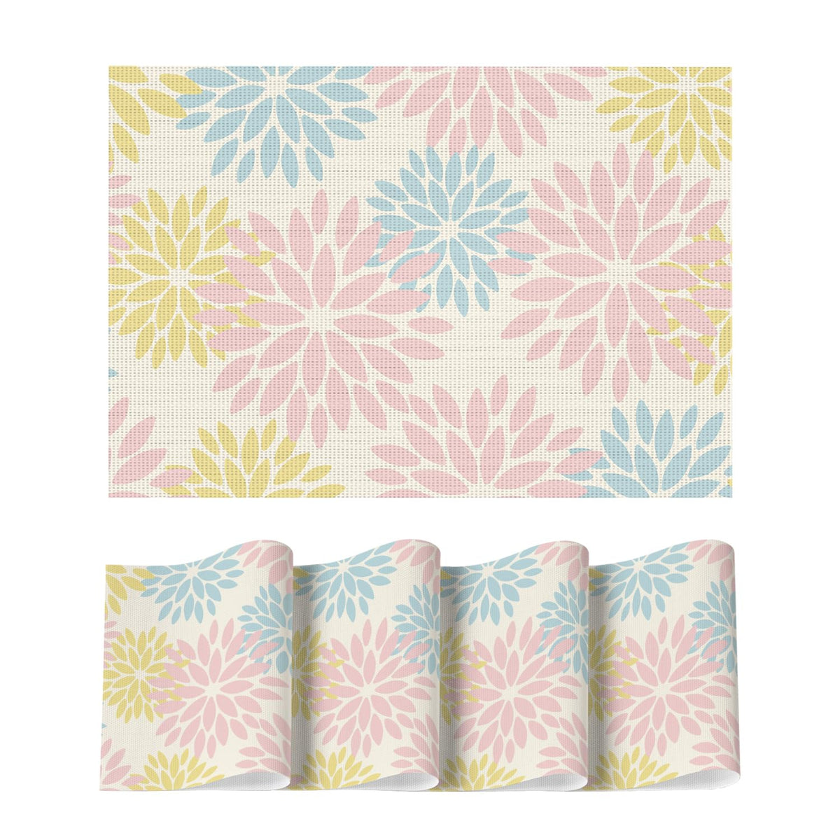 Artoid Mode Floral Vinyl Plistic Placemats Set of 6, Heat Resistant Washable Non-Slip PVC Place Mats for Party Kitchen Dining Decor, Blue Grey