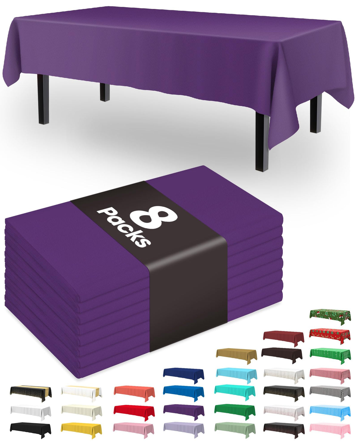 Pureegg Plastic Table Cloth Disposable 8 Pack, 54 x 108 Inch Table Cloths, Graduation Decorations Class of 2025, Graduation Party Tablecloths, Rectangle, Plastic Cover, Leakproof & Sturdy, Black