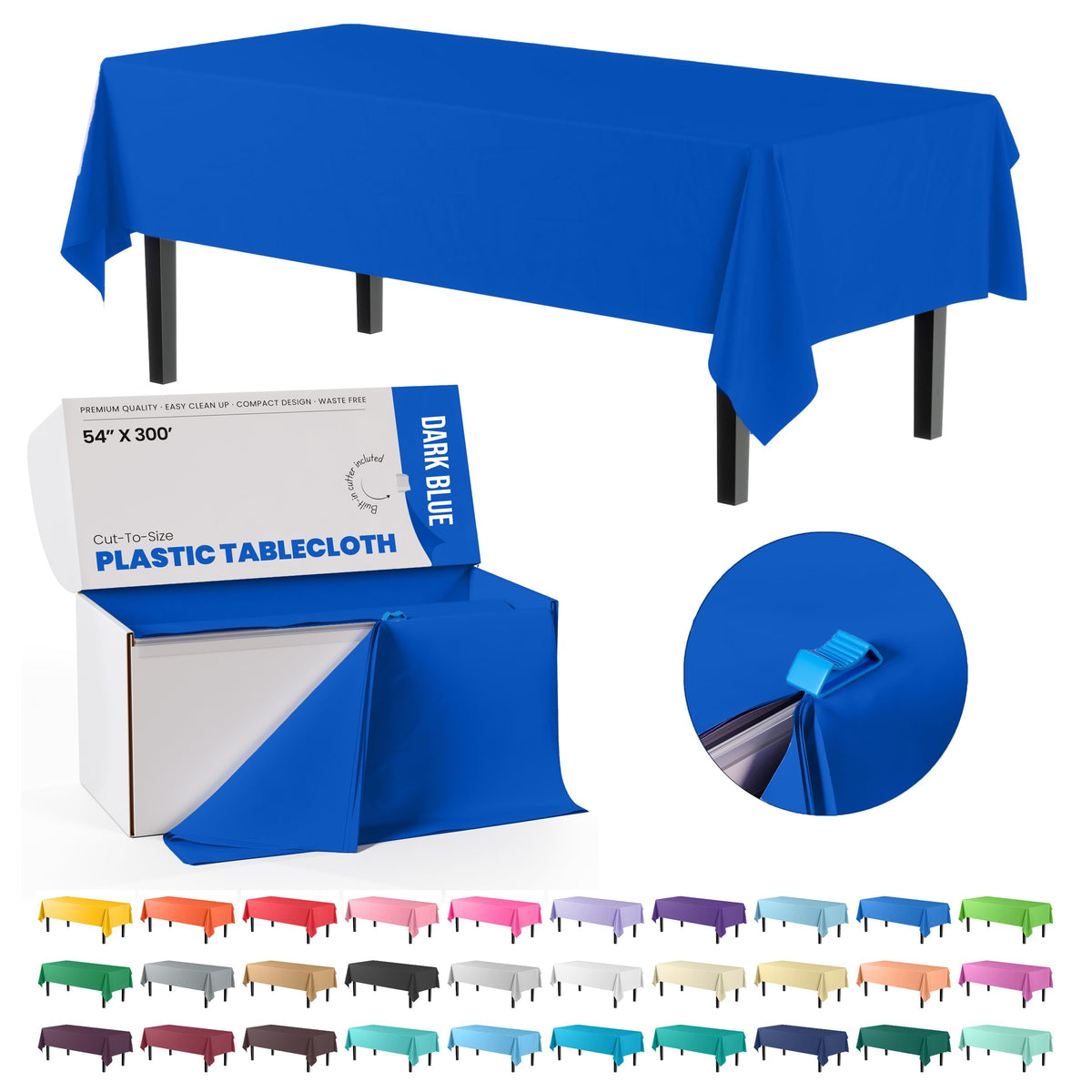 Party Solids 54 Inch X 300 Feet White Plastic Table Cover Roll in A Cut - to - Size Box with Convenient Slide Cutter. Cuts Up to 36 Rectangle 8 Feet Plastic Disposable Tablecloths