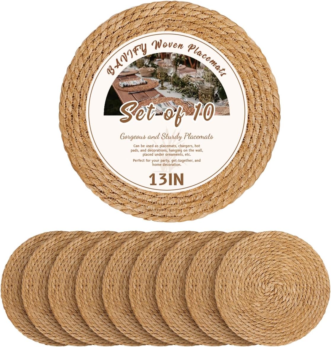 13in Round Fall Placemats Set of 10, Woven Chargers for Dinner Plates