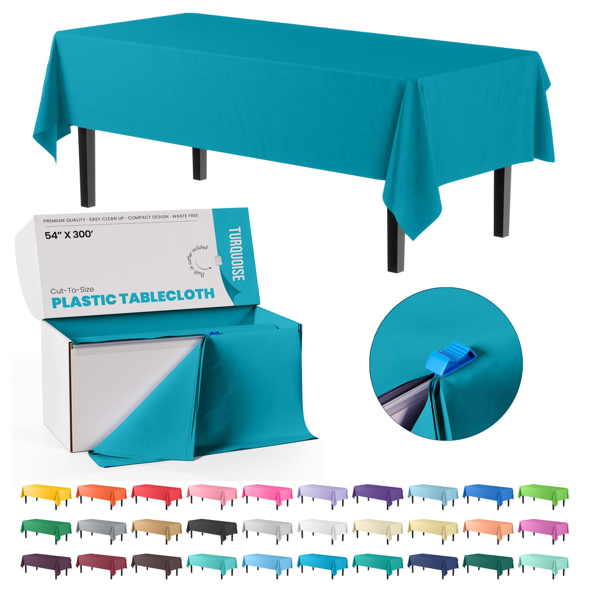 Party Solids 54 Inch X 300 Feet White Plastic Table Cover Roll in A Cut - to - Size Box with Convenient Slide Cutter. Cuts Up to 36 Rectangle 8 Feet Plastic Disposable Tablecloths