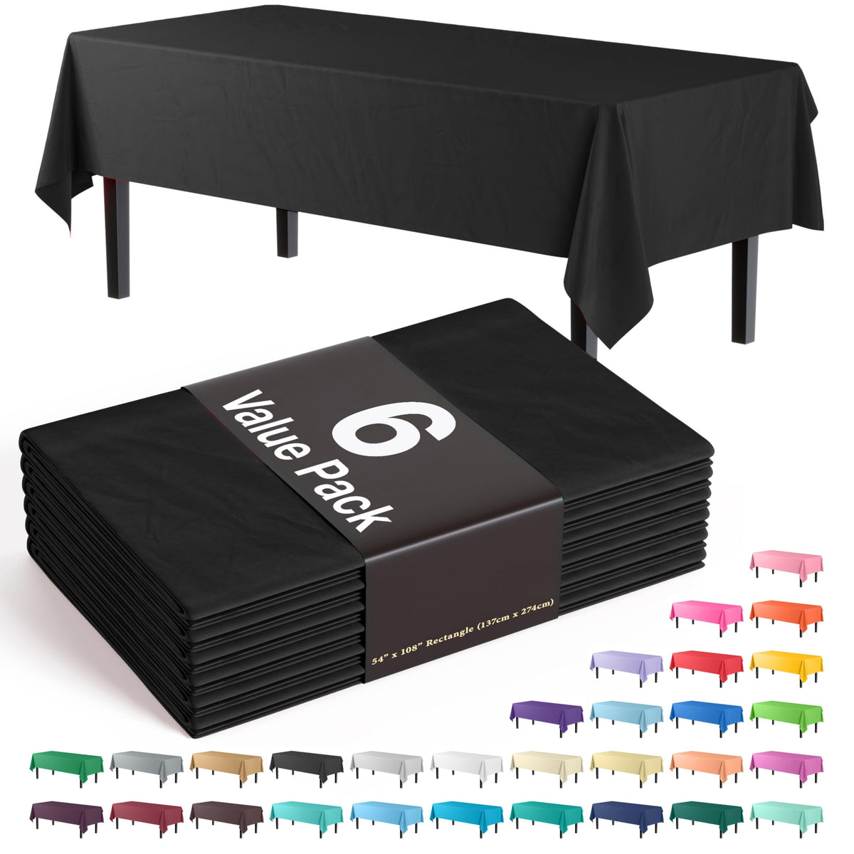 Exquisite Ivory Plastic Table Cloth Disposable 6 Pack - 54 x 108 Inch Rectangle Tablecloth for 6 Foot Tables - Waterproof Table Cover for Party Wedding Birthday Graduation BBQ Catering