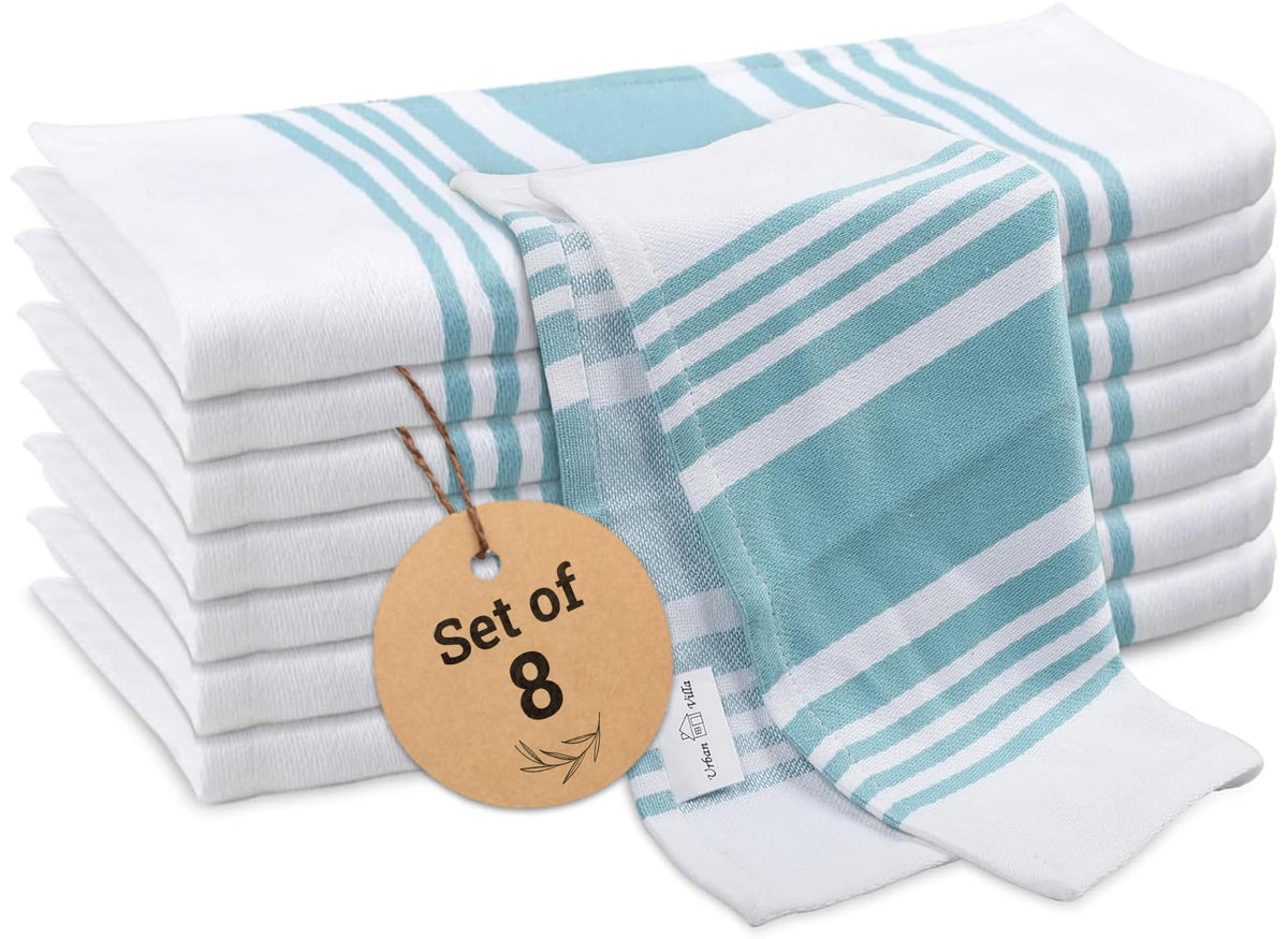 Urban Villa Kitchen Towels 100% Cotton Dish Towels for Kitchen (Set of 6) 20”x30” Dish Cloths Highly Absorbent Kitchen Linen Set with Hanging Loop Perfect for Drying Dishes Cleaning Towels-Blue White