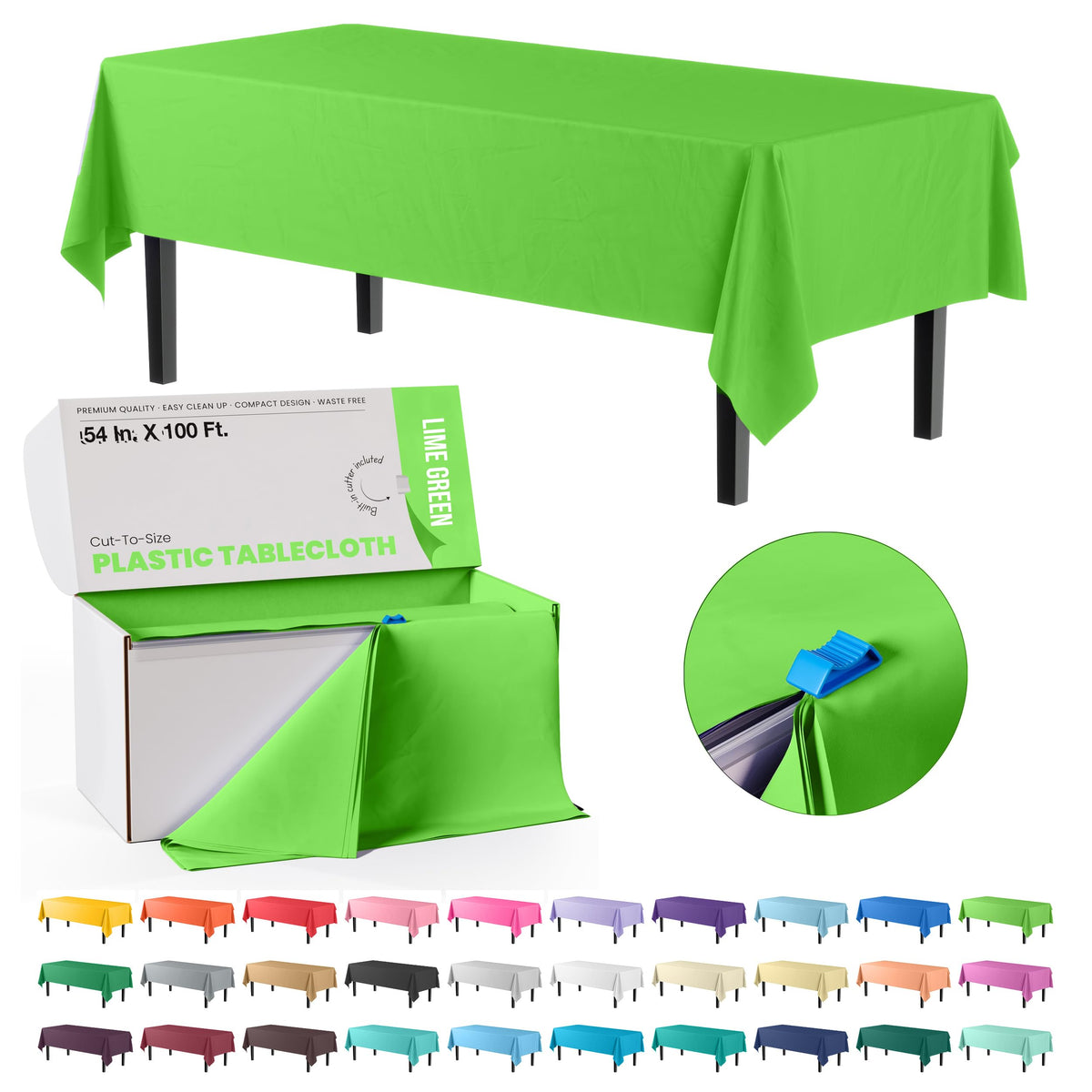 Party Solids 54 Inch X 300 Feet White Plastic Table Cover Roll in A Cut - to - Size Box with Convenient Slide Cutter. Cuts Up to 36 Rectangle 8 Feet Plastic Disposable Tablecloths