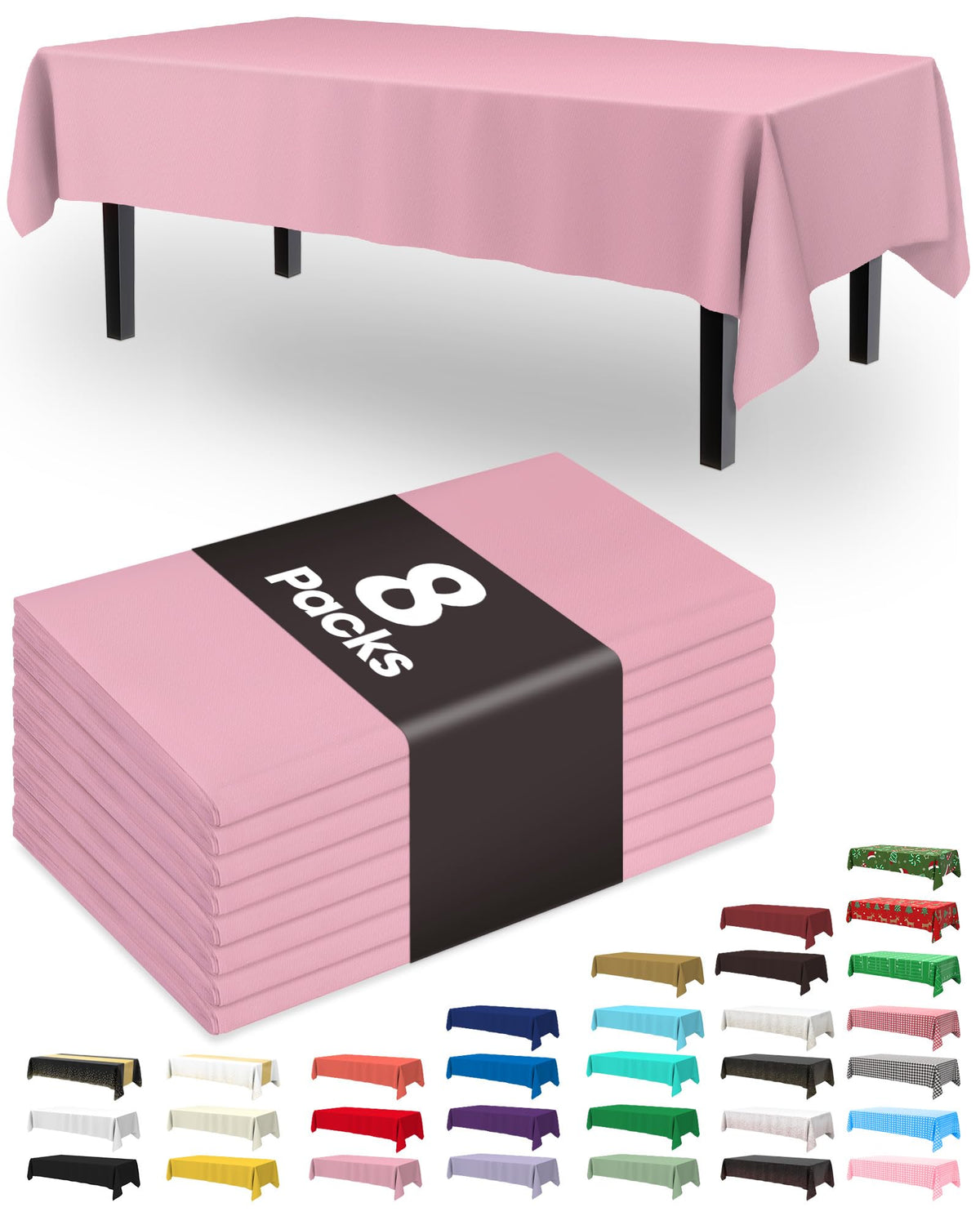 Pureegg Plastic Table Cloth Disposable 8 Pack, 54 x 108 Inch Table Cloths, Graduation Decorations Class of 2025, Graduation Party Tablecloths, Rectangle, Plastic Cover, Leakproof & Sturdy, Black