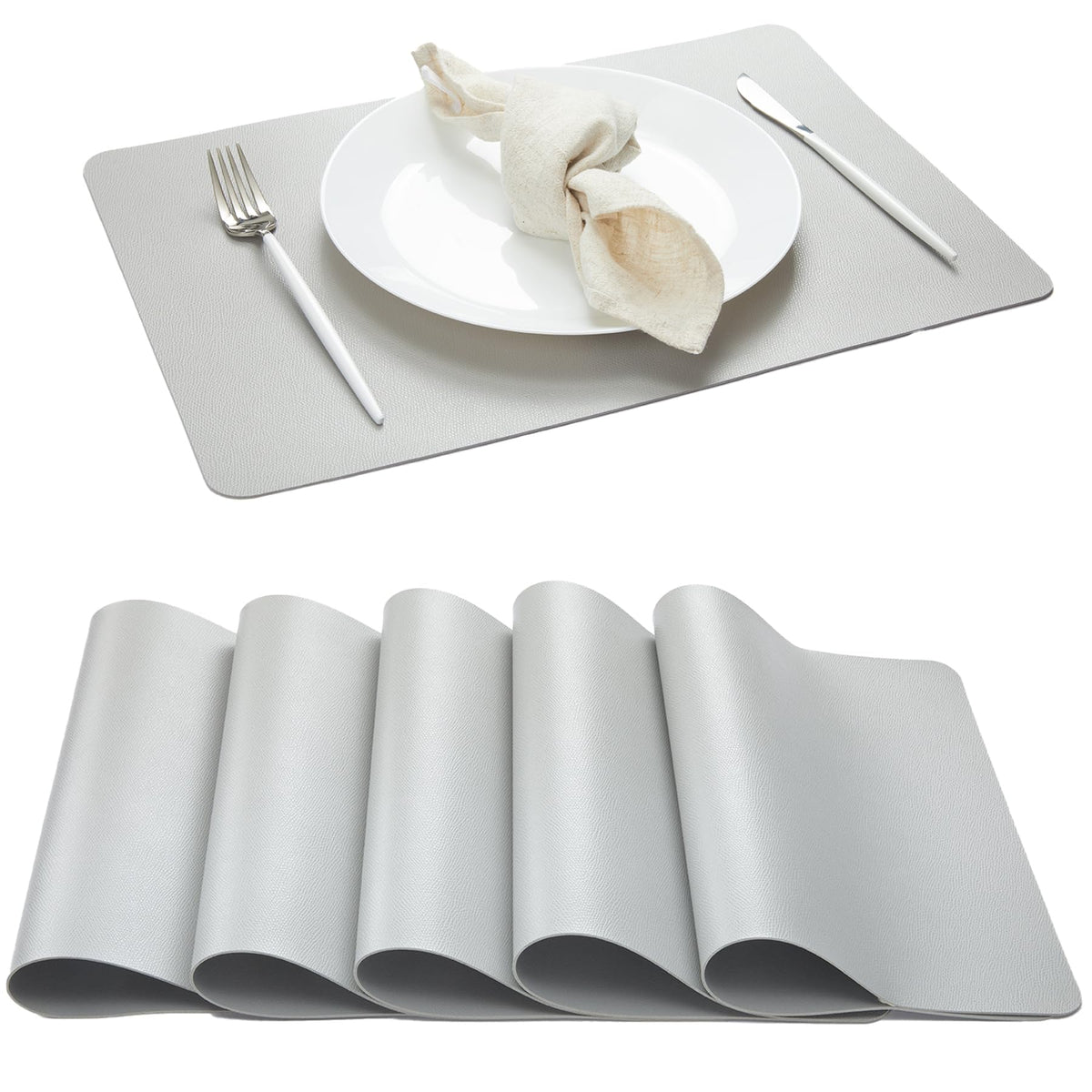 DOLOPL Black Placemats Set of 6, Faux Leather Place Mats, Modern Dining