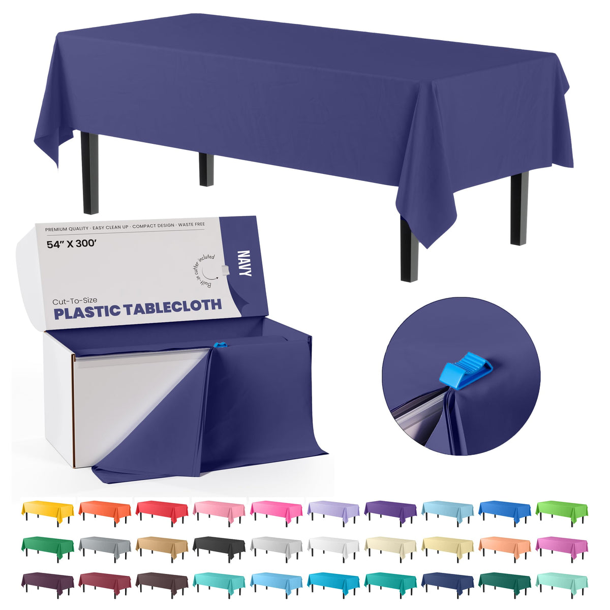 Party Solids 54 Inch X 300 Feet White Plastic Table Cover Roll in A Cut - to - Size Box with Convenient Slide Cutter. Cuts Up to 36 Rectangle 8 Feet Plastic Disposable Tablecloths