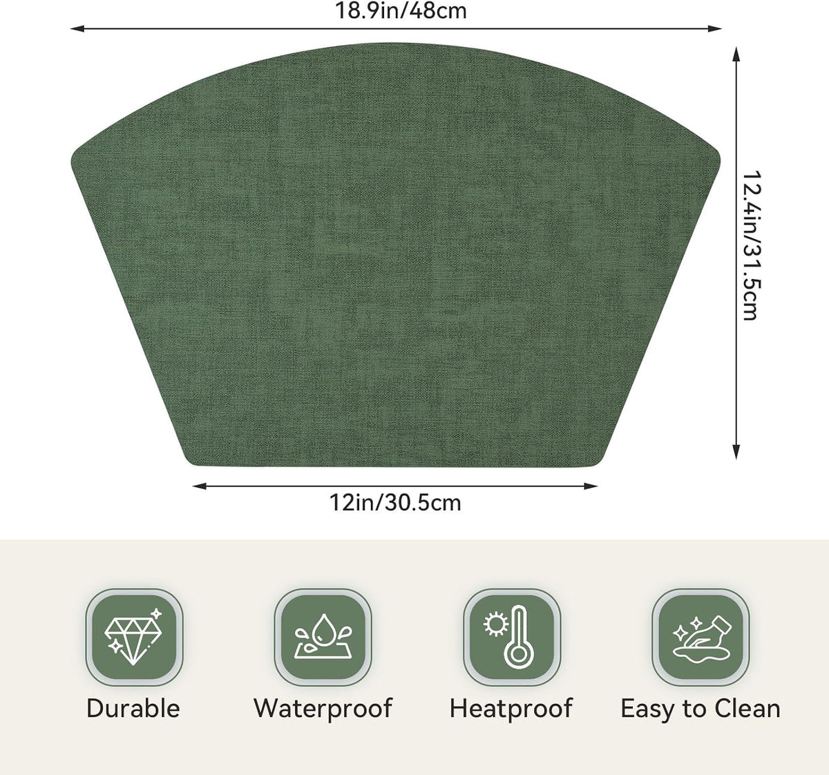 Round Table Placemats Set of 4, Faux Leather Wedge Place Mats, Green