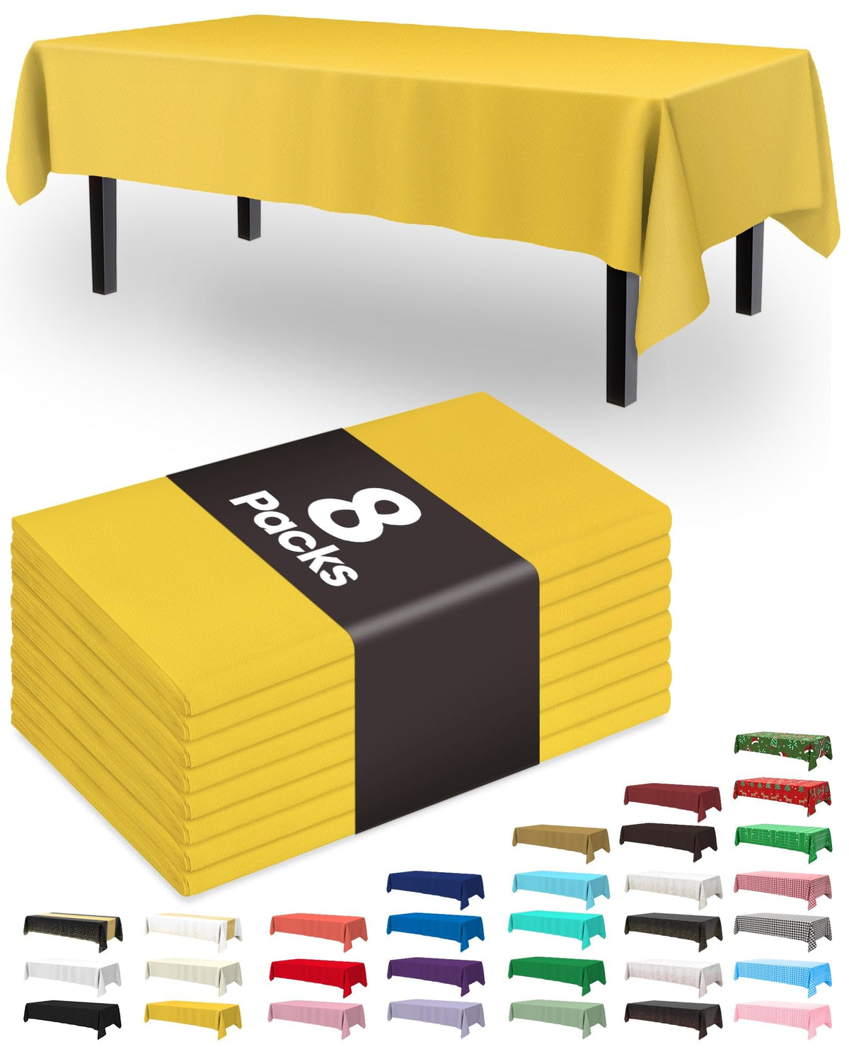 Pureegg Plastic Table Cloth Disposable 8 Pack, 54 x 108 Inch Table Cloths, Graduation Decorations Class of 2025, Graduation Party Tablecloths, Rectangle, Plastic Cover, Leakproof & Sturdy, Black