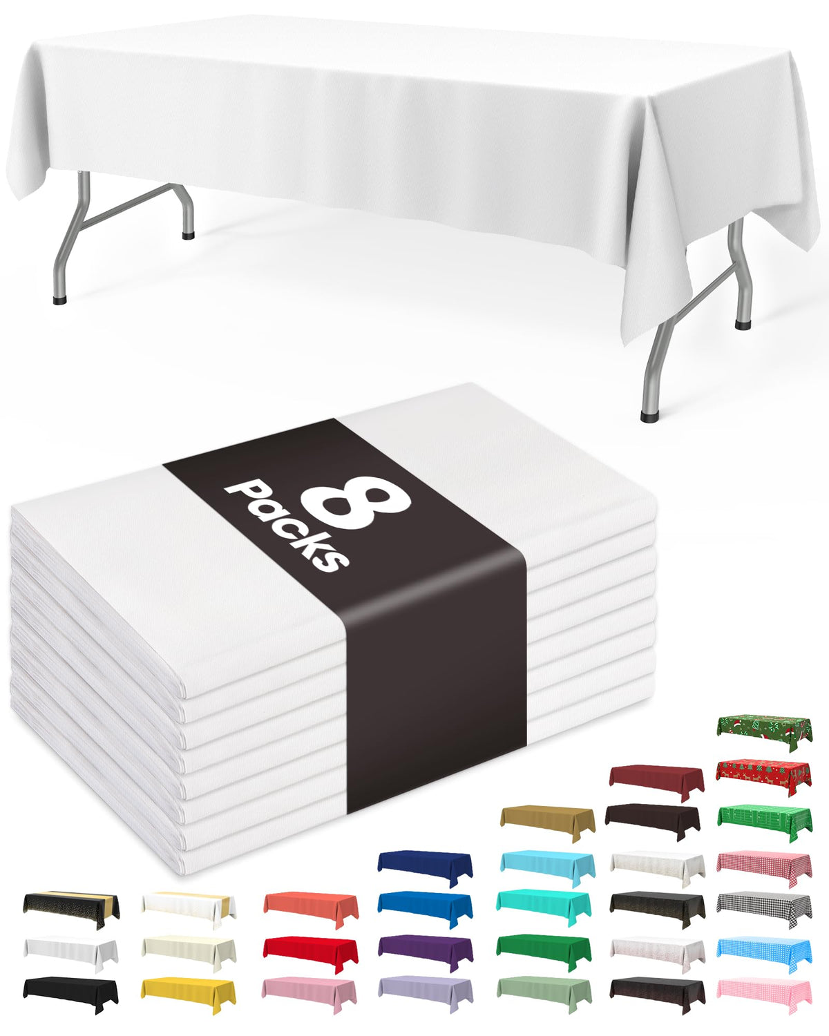 Pureegg Plastic Table Cloth Disposable 8 Pack, 54 x 108 Inch Table Cloths, Graduation Decorations Class of 2025, Graduation Party Tablecloths, Rectangle, Plastic Cover, Leakproof & Sturdy, Black