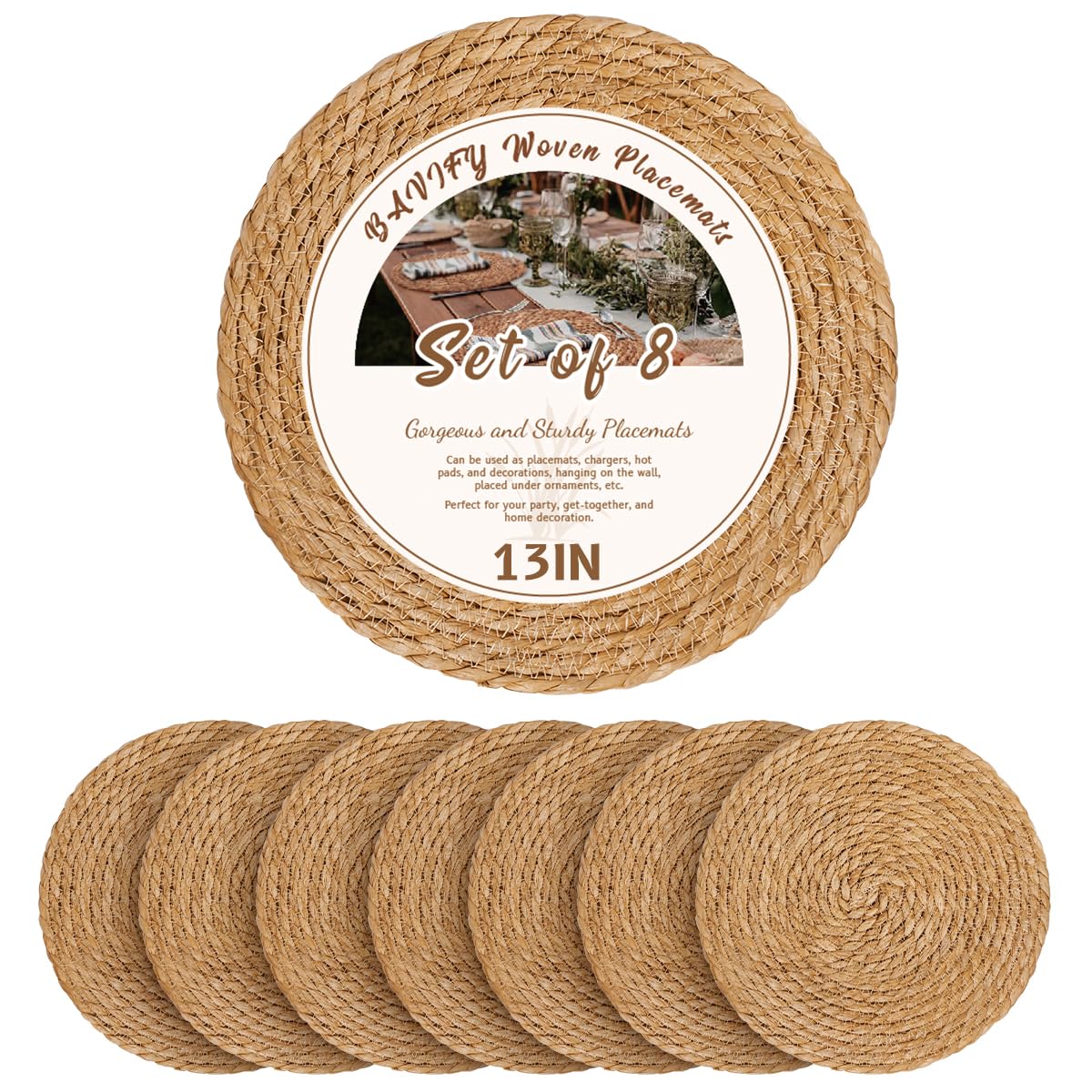 13in Round Fall Placemats Set of 10, Woven Chargers for Dinner Plates