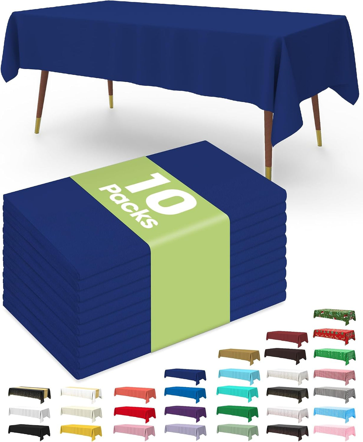 Pureegg Plastic Table Cloth Disposable 10 Pack, 54 x 108 Inch Table Cloths, Patriotic Decorations, Thanksgiving, Veterans Day Tablecloths, Rectangle, Plastic Cover, Leakproof & Sturdy, Navy Blue