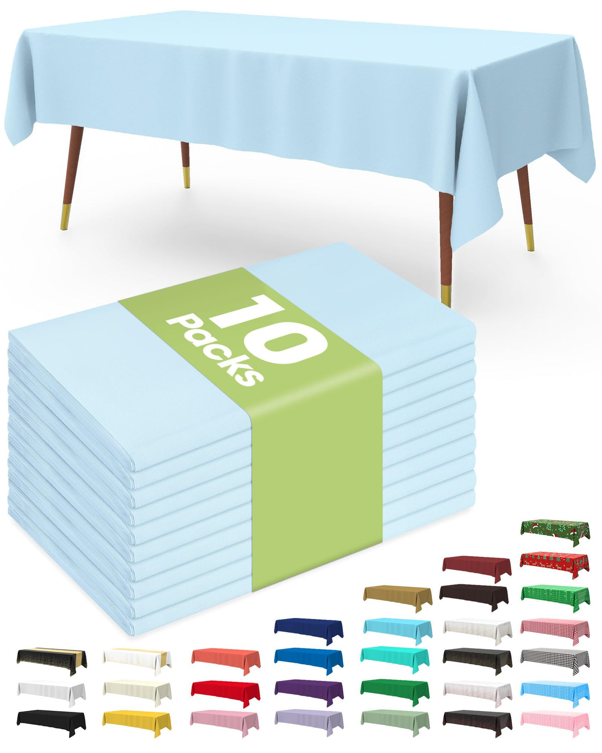 Pureegg Plastic Table Cloth Disposable 10 Pack, 54 x 108 Inch Table Cloths, Patriotic Decorations, Thanksgiving, Veterans Day Tablecloths, Rectangle, Plastic Cover, Leakproof & Sturdy, Navy Blue