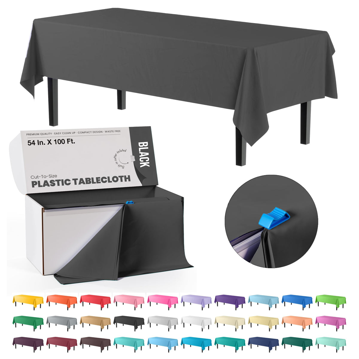 Party Solids 54 Inch X 300 Feet White Plastic Table Cover Roll in A Cut - to - Size Box with Convenient Slide Cutter. Cuts Up to 36 Rectangle 8 Feet Plastic Disposable Tablecloths