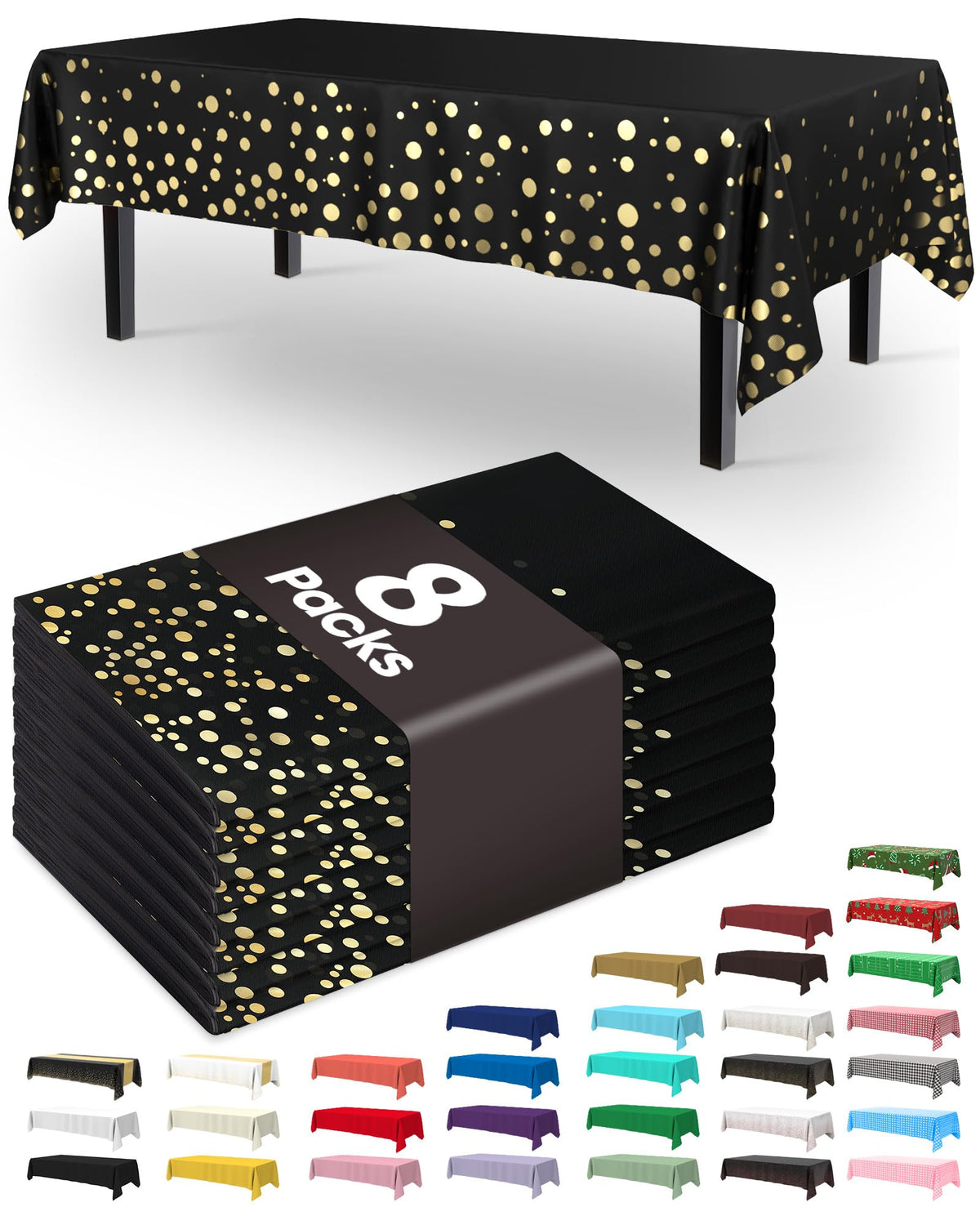 Pureegg Plastic Table Cloth Disposable 8 Pack, 54 x 108 Inch Table Cloths, Graduation Decorations Class of 2025, Graduation Party Tablecloths, Rectangle, Plastic Cover, Leakproof & Sturdy, Black