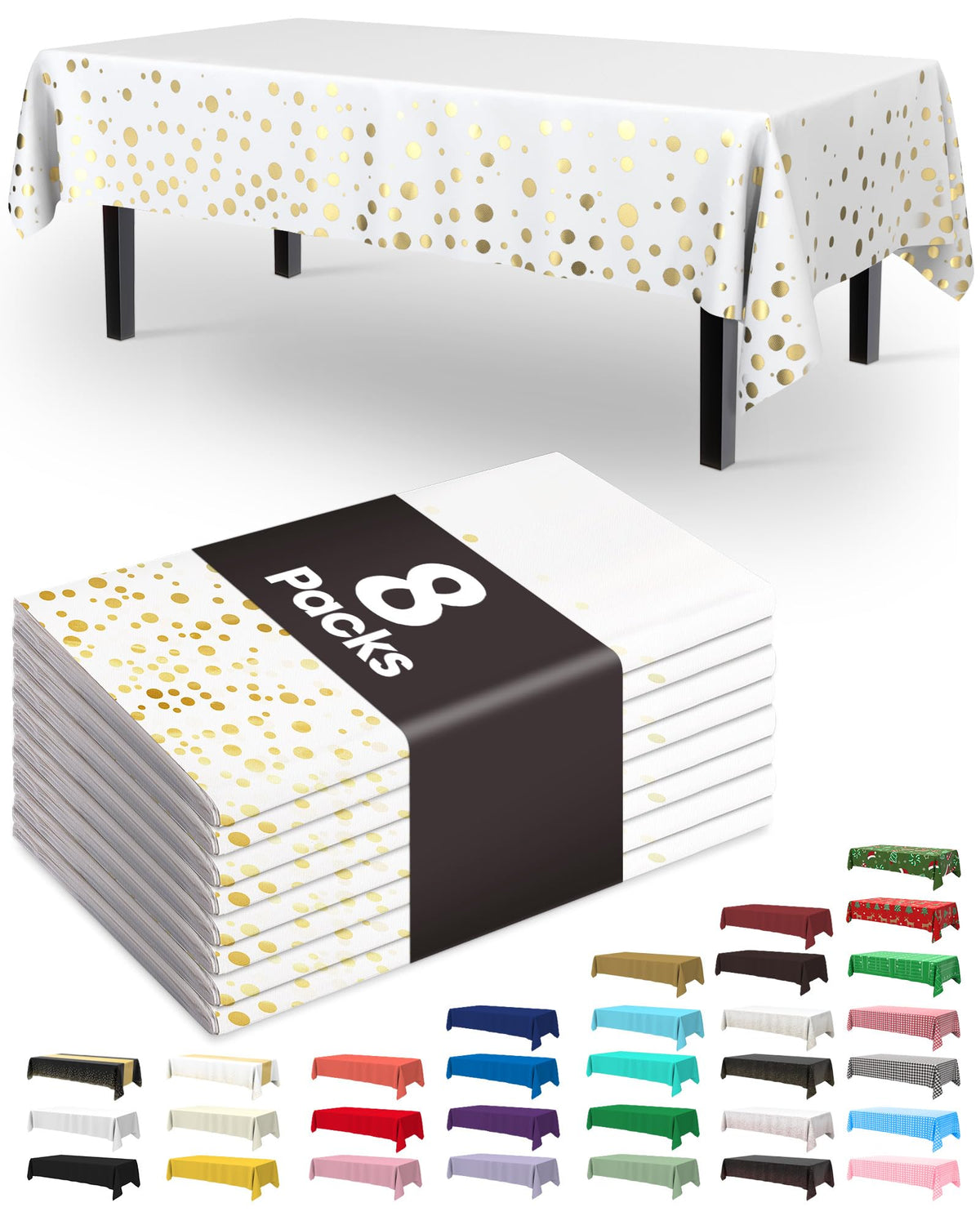 Pureegg Plastic Table Cloth Disposable 8 Pack, 54 x 108 Inch Table Cloths, Graduation Decorations Class of 2025, Graduation Party Tablecloths, Rectangle, Plastic Cover, Leakproof & Sturdy, Black