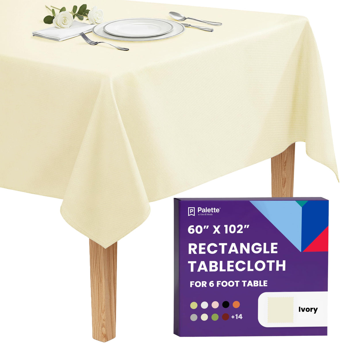Gee Di Moda Rectangle Tablecloth - 90 x 132 Inch Beige Table Cloth for 6 Foot Tables with Floor-Length Drop - Heavy Duty Washable Fabric for Holiday Party, Dinner, Weddings & Baby Shower