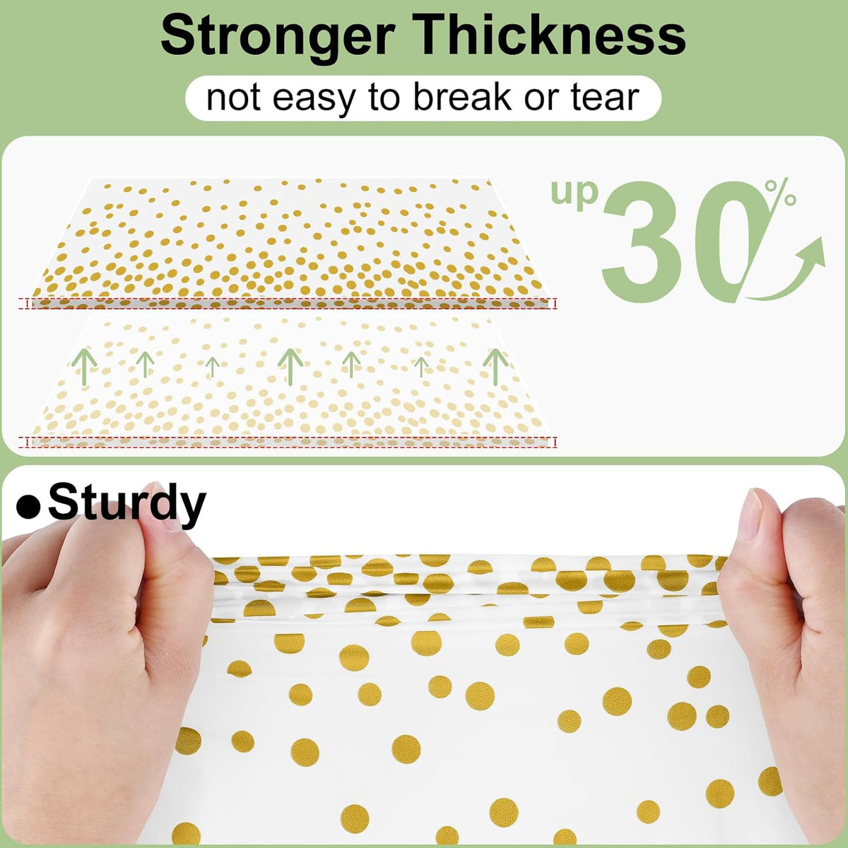 misaya 3 Packs Disposable Plastic Table Cloth, Gold Dots in White