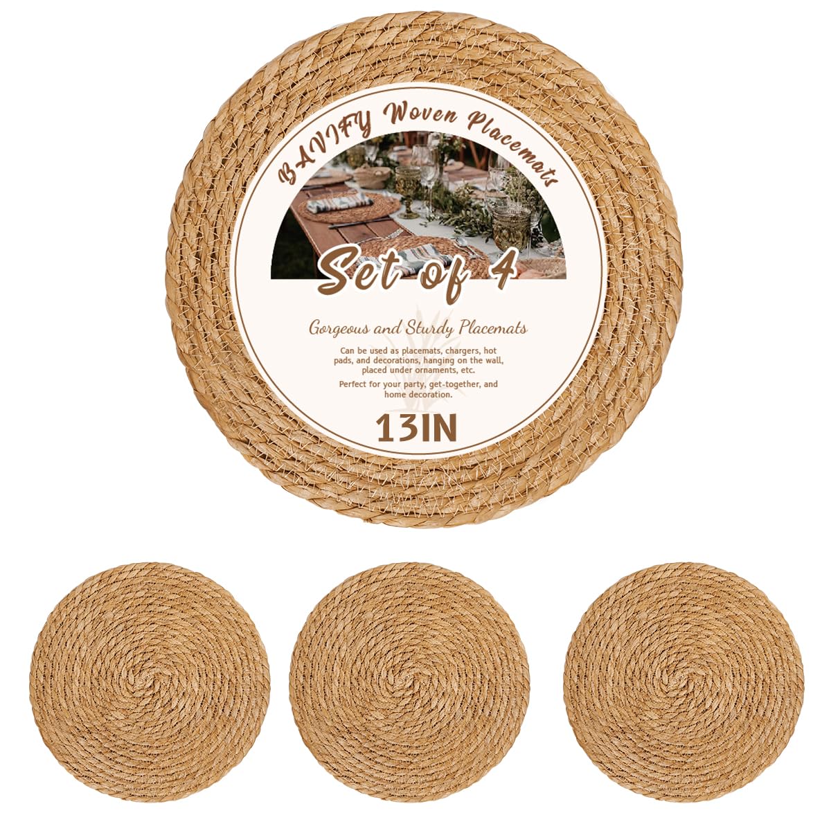 13in Round Fall Placemats Set of 10, Woven Chargers for Dinner Plates