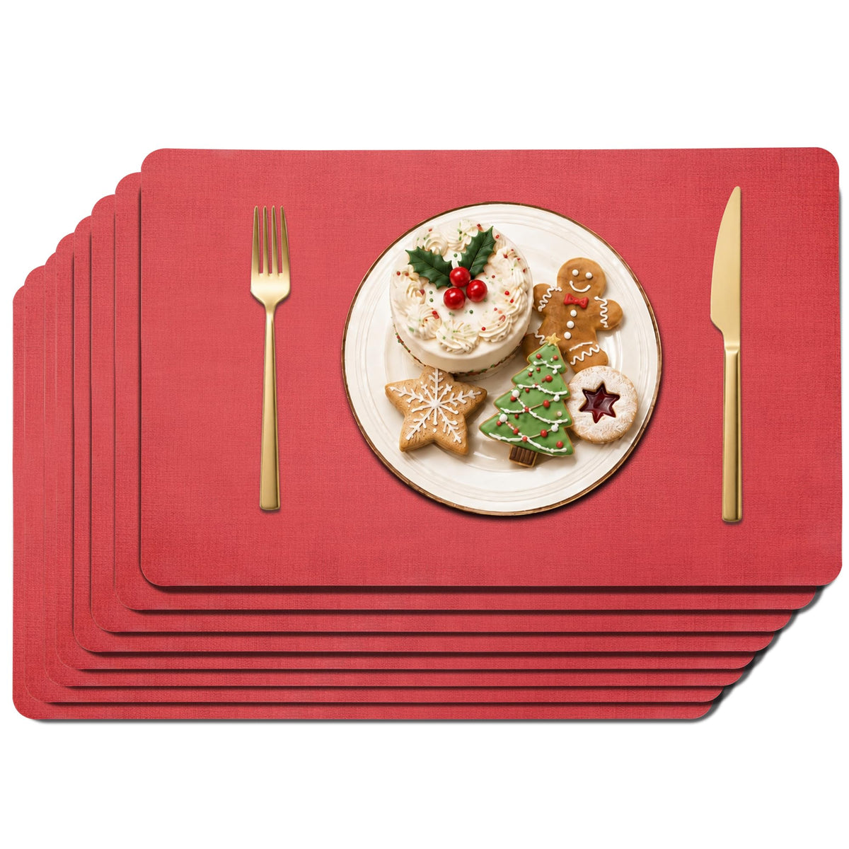 Maxpearl Faux Leather Placemats Set of 6, Easy to Clean, Grey
