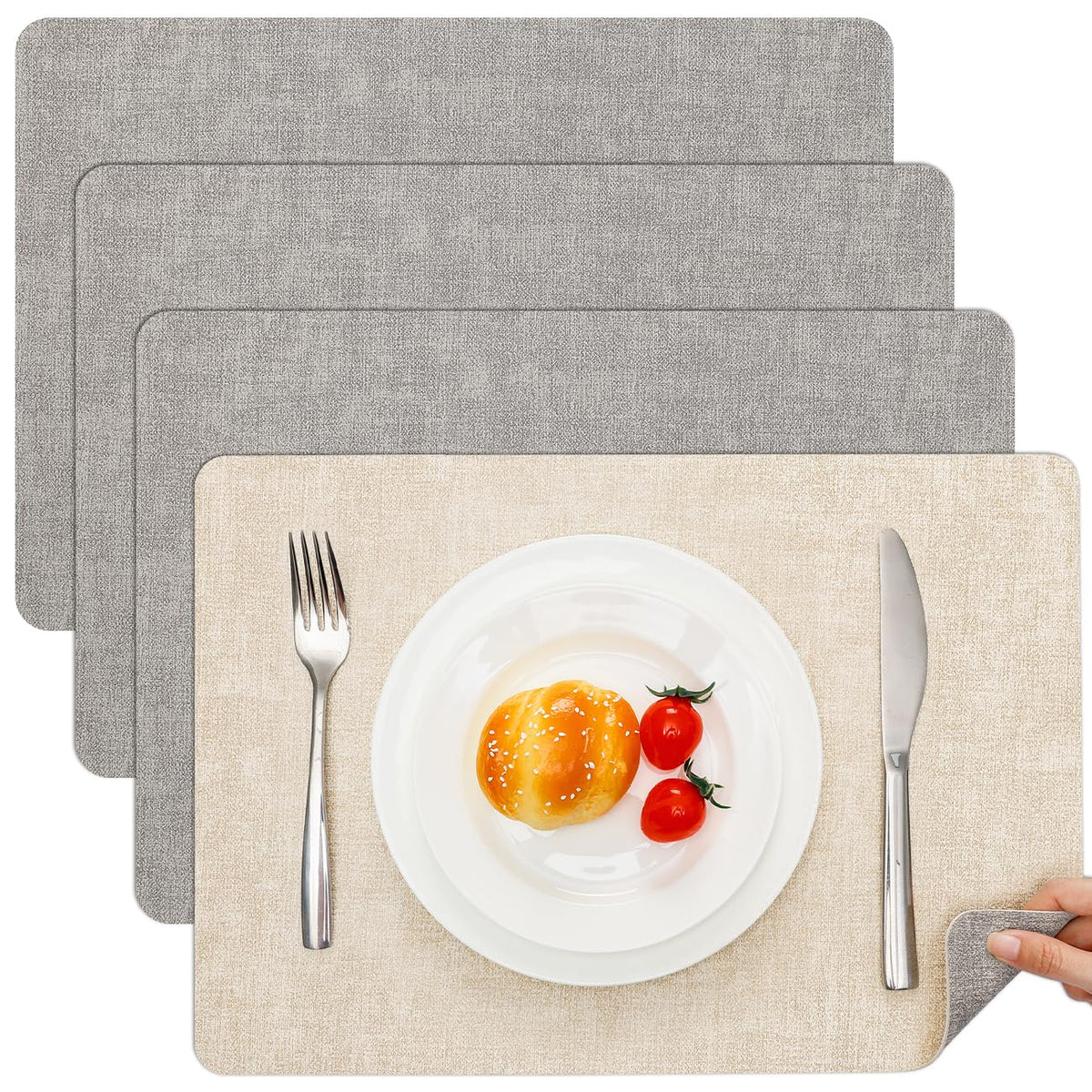 Myir JUN Faux Leather Placemats Set of 6, Reversible Dual-Color Place Mats
