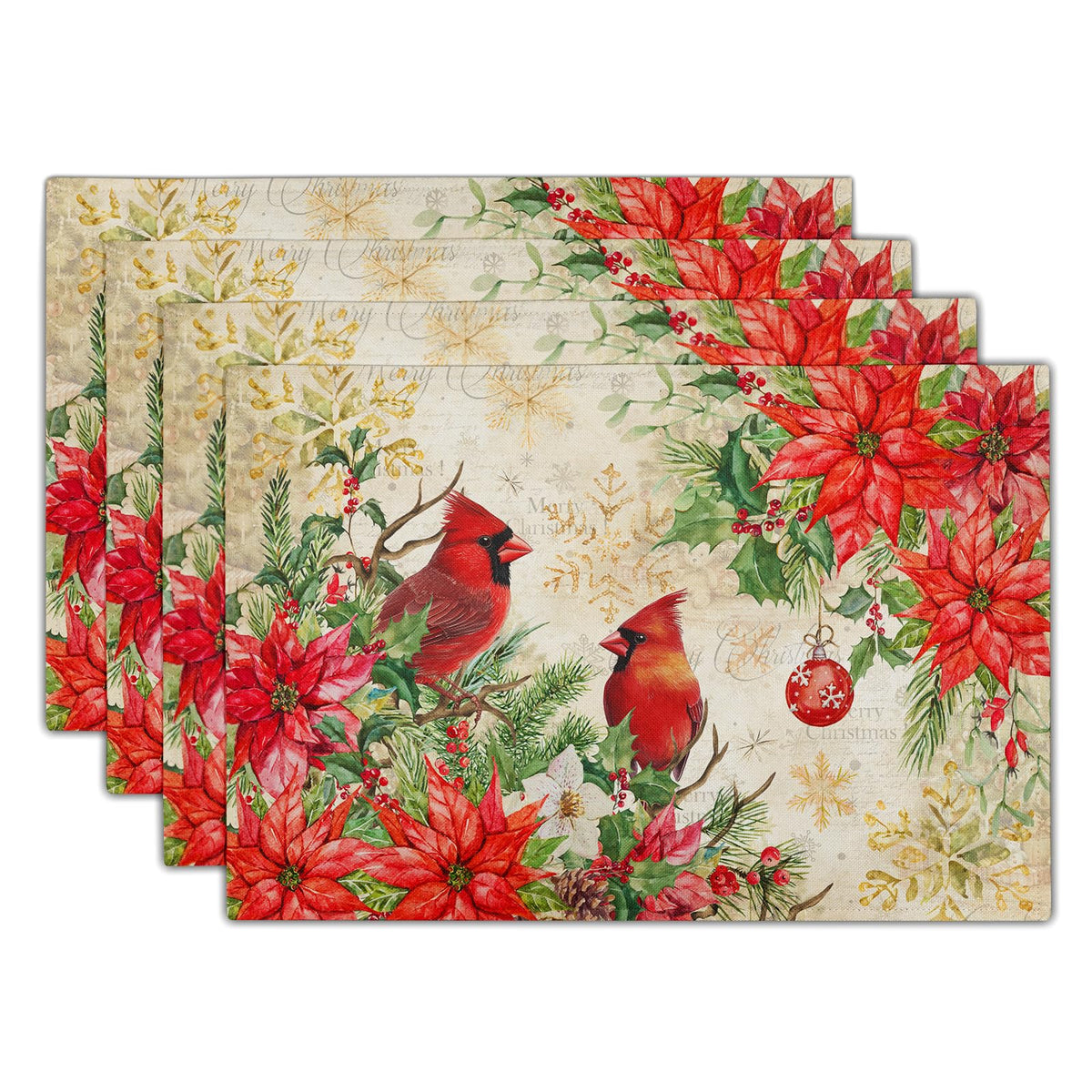 Blue Floral Branches Placemats Set of 4 ,12 x 18 Inch Chinoiserie Table Mats Washable Heat Resistant Linen Fabric Rectangle Place Mat for Indoor Outdoor Kitchen Dining Home Decor