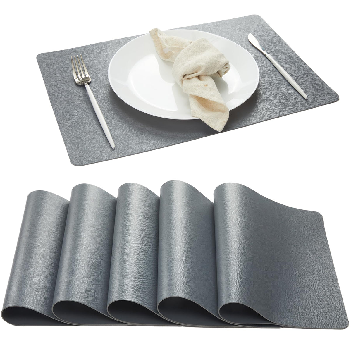 DOLOPL Black Placemats Set of 6, Faux Leather Place Mats, Modern Dining