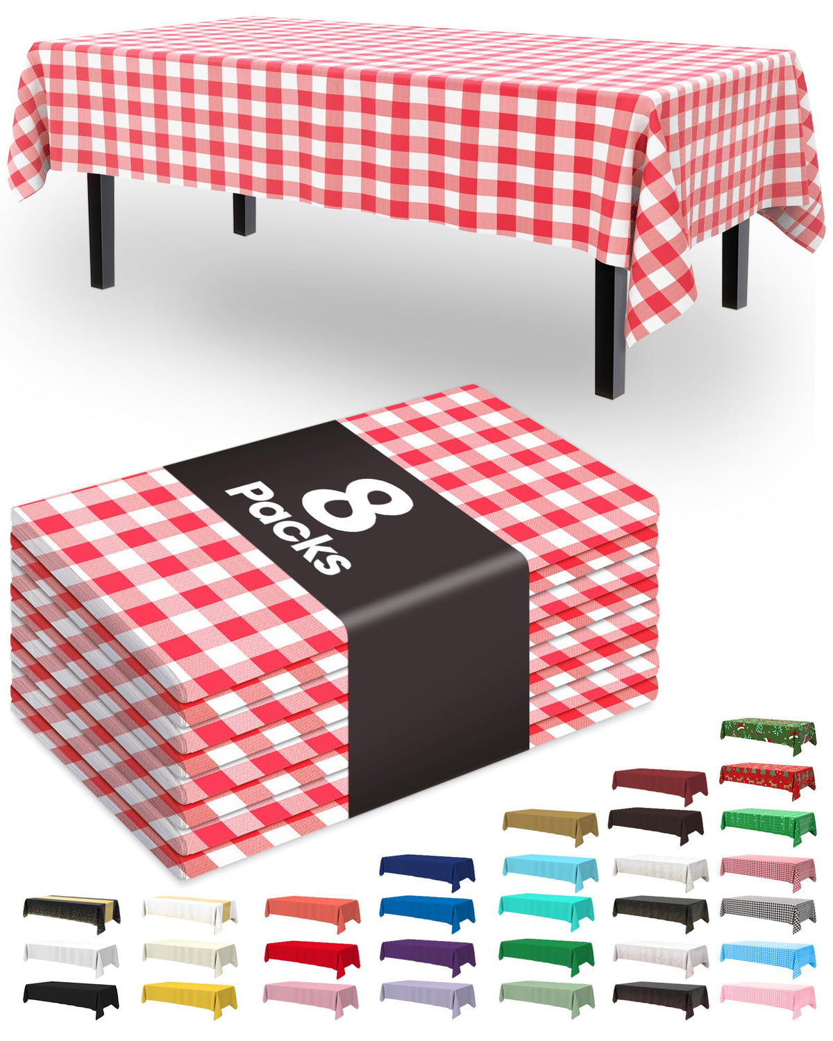 Pureegg Plastic Table Cloth Disposable 8 Pack, 54 x 108 Inch Table Cloths, Graduation Decorations Class of 2025, Graduation Party Tablecloths, Rectangle, Plastic Cover, Leakproof & Sturdy, Black