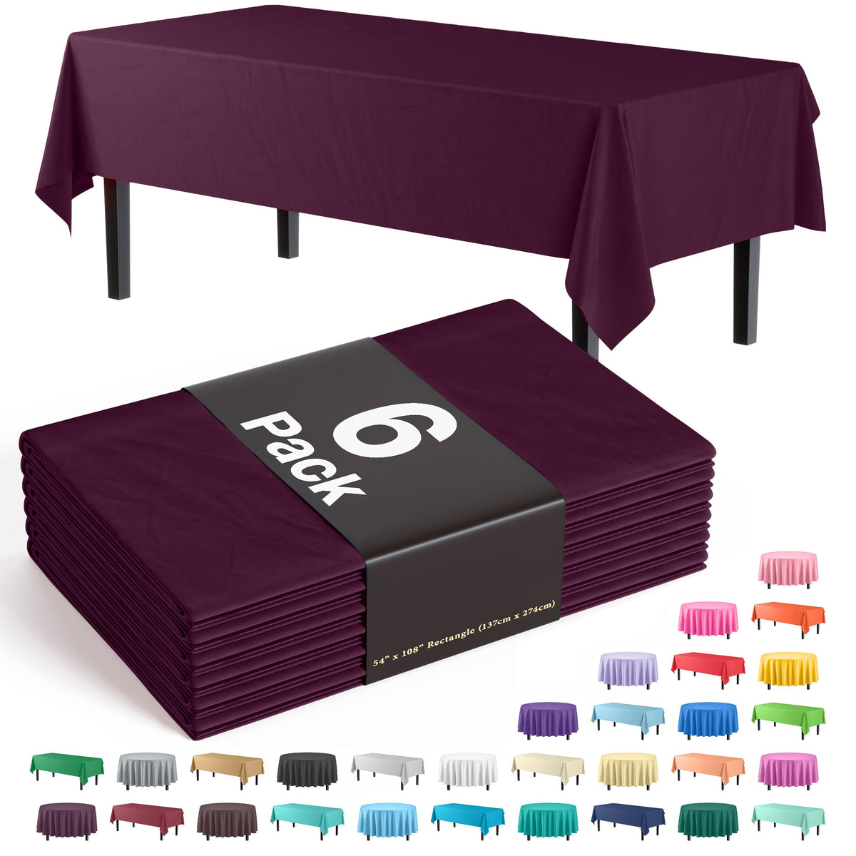Exquisite Ivory Plastic Table Cloth Disposable 6 Pack - 54 x 108 Inch Rectangle Tablecloth for 6 Foot Tables - Waterproof Table Cover for Party Wedding Birthday Graduation BBQ Catering