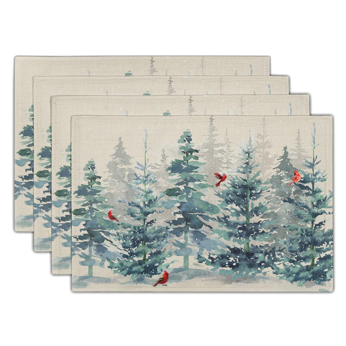 Blue Floral Branches Placemats Set of 4 ,12 x 18 Inch Chinoiserie Table Mats Washable Heat Resistant Linen Fabric Rectangle Place Mat for Indoor Outdoor Kitchen Dining Home Decor