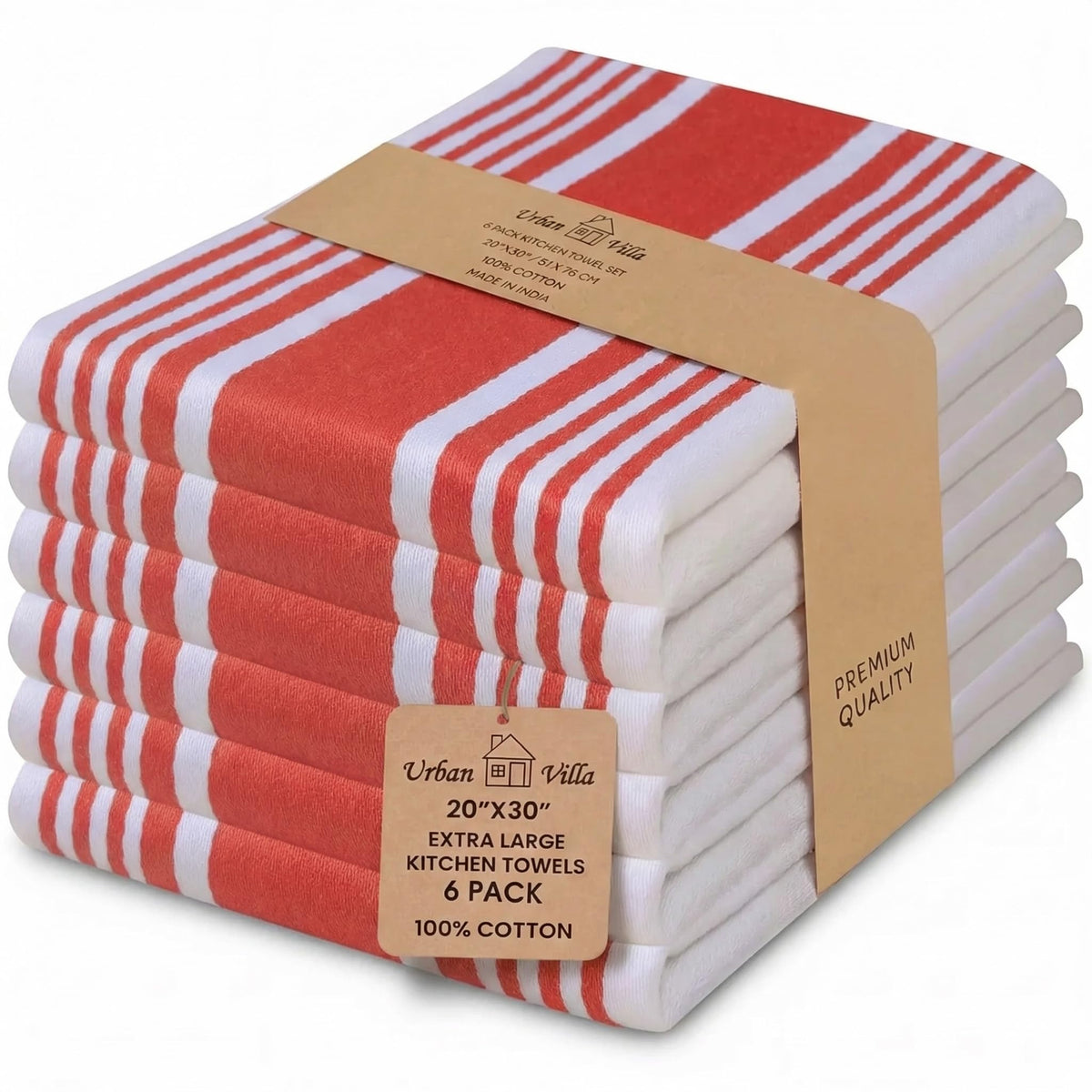 Urban Villa Kitchen Towels 100% Cotton Dish Towels for Kitchen (Set of 6) 20”x30” Dish Cloths Highly Absorbent Kitchen Linen Set with Hanging Loop Perfect for Drying Dishes Cleaning Towels-Blue White